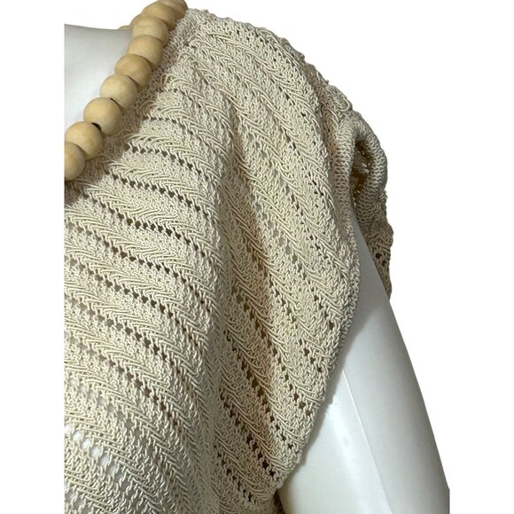 Zara Beaded Necklace Knit Top M Beige Cap Sleeve Boat Neck Stretchy Dressy Party - Picture 10 of 16